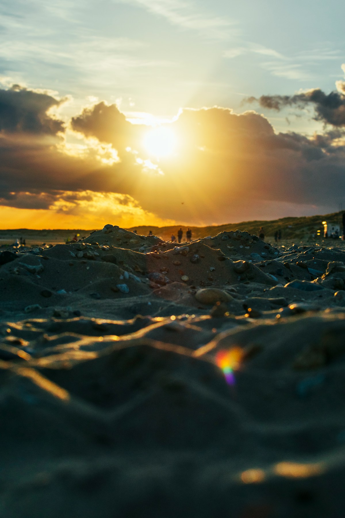 Sunset over the golden sand dunes at Camber Sands East Sussex